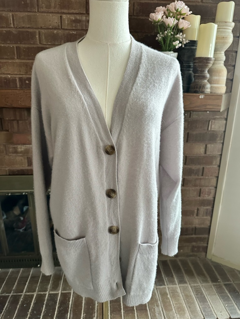 NAADAM 100% Cashmere Oversized Boyfriend Cardigan Light Beige Size Small